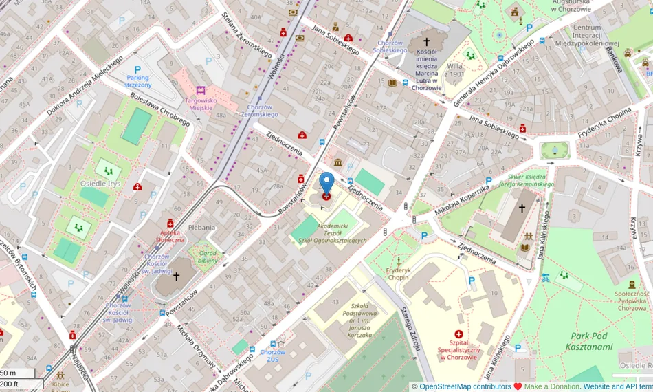 Mapa dojazdu: ulica Powstańców 27 w Chorzowie