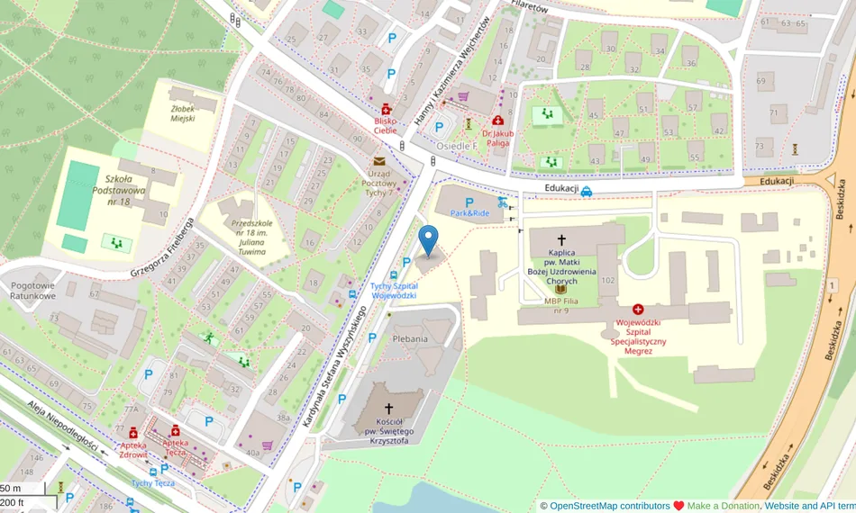 Mapa dojazdu: ulica Kardynała Stefana Wyszyńskiego 3 w Tychach