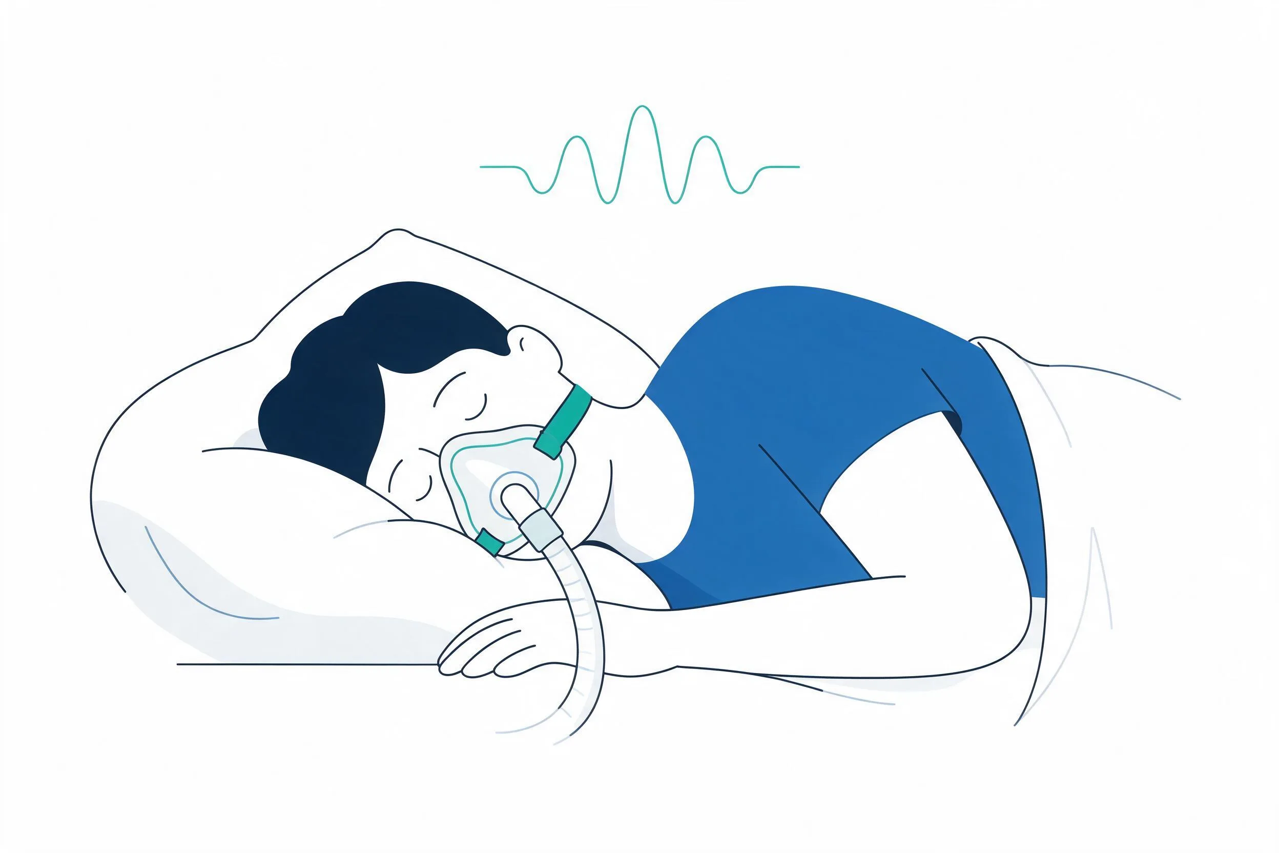 Ilustracja: sen z maską CPAP i fala oddechu